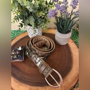 Studded Brown Leather Belt with Hammered Studs